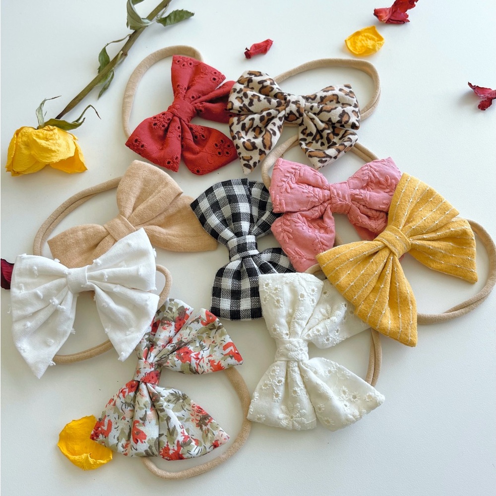 Baby Girls Cotton Hair Bows Headbands Nylon Hair Bands Elastic Hair Accessories